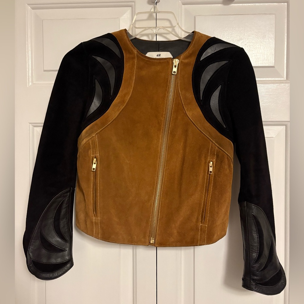 NWOT Black and Tan Suede Moto Jacket